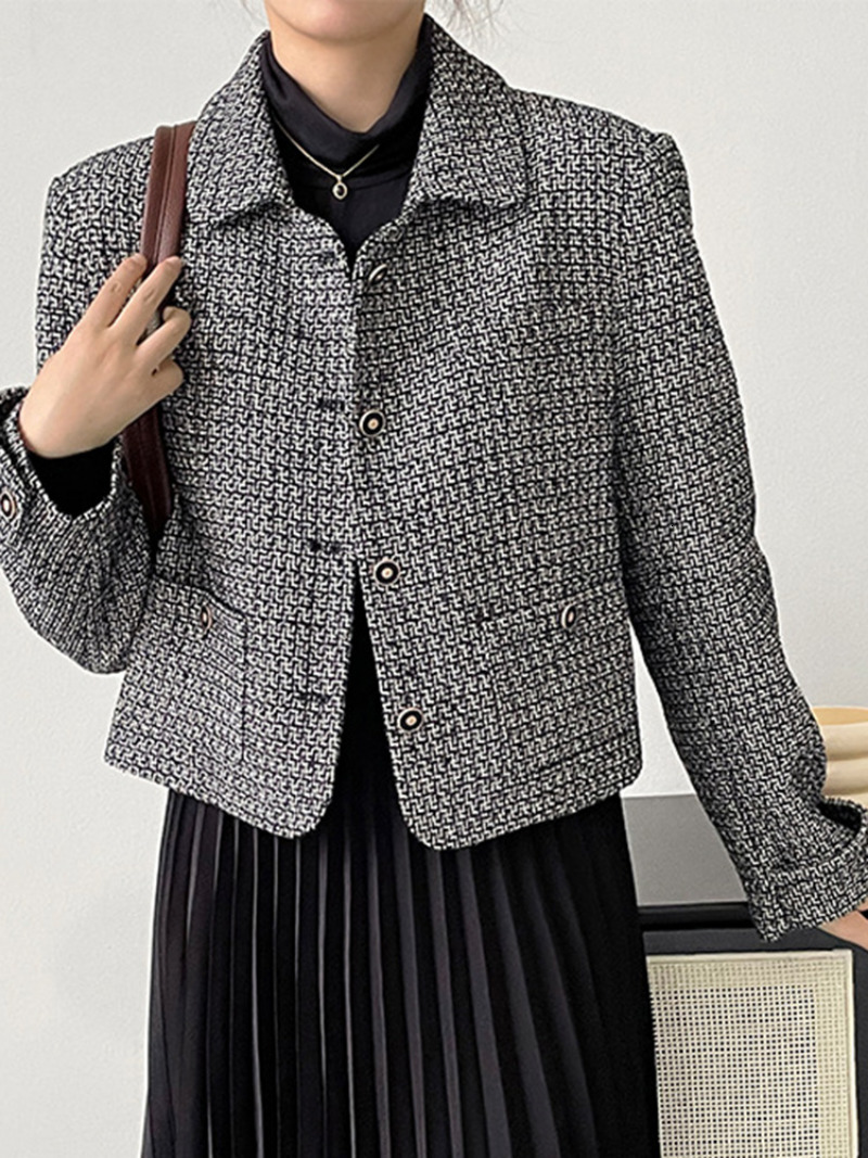 Womens Jackets Komiyama Contrast Plaid Woman Lapel Long Sleeve Jaquetas Single Breasted Chaqueta Mujer Autumn Small Fragrance Coats 230726