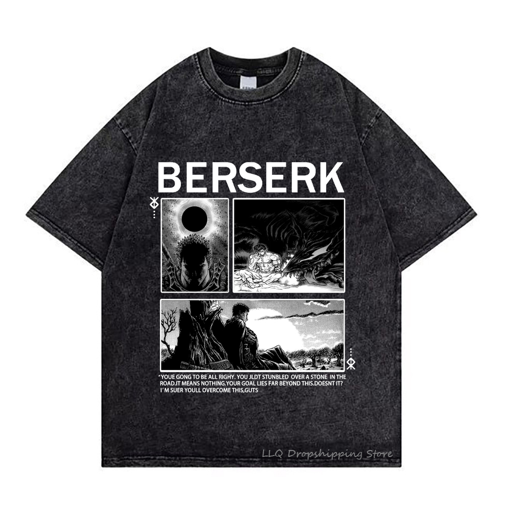 Men's T-Shirts Anime T Shirt Summer Berserk T Shirts Guts Washed Retro Short Sleeve Shirt Griffith Streetwear T-shirts Casca Oversize T-shirt 230