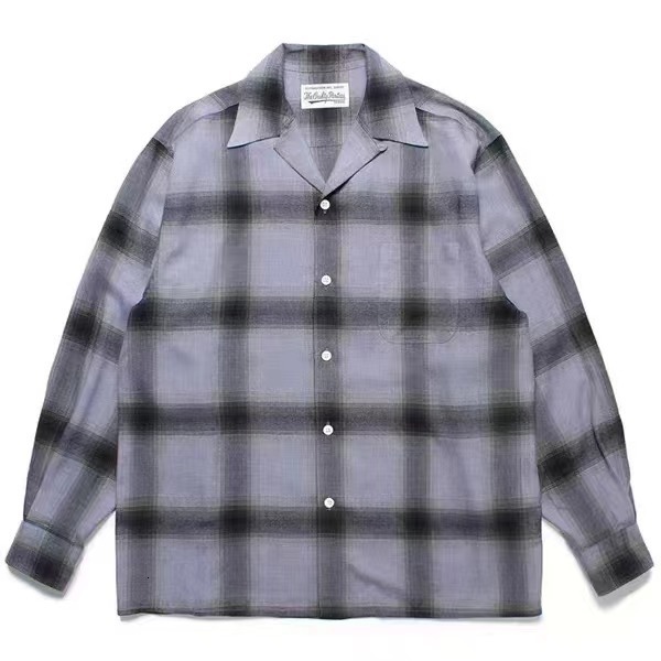 Mens Casual Shirts 1 Quality Top Loose Long Sleeve Tees Men Women Autumn Winter WACKO MARIA Checkered Stripe Lapel Collar Shirt 230726