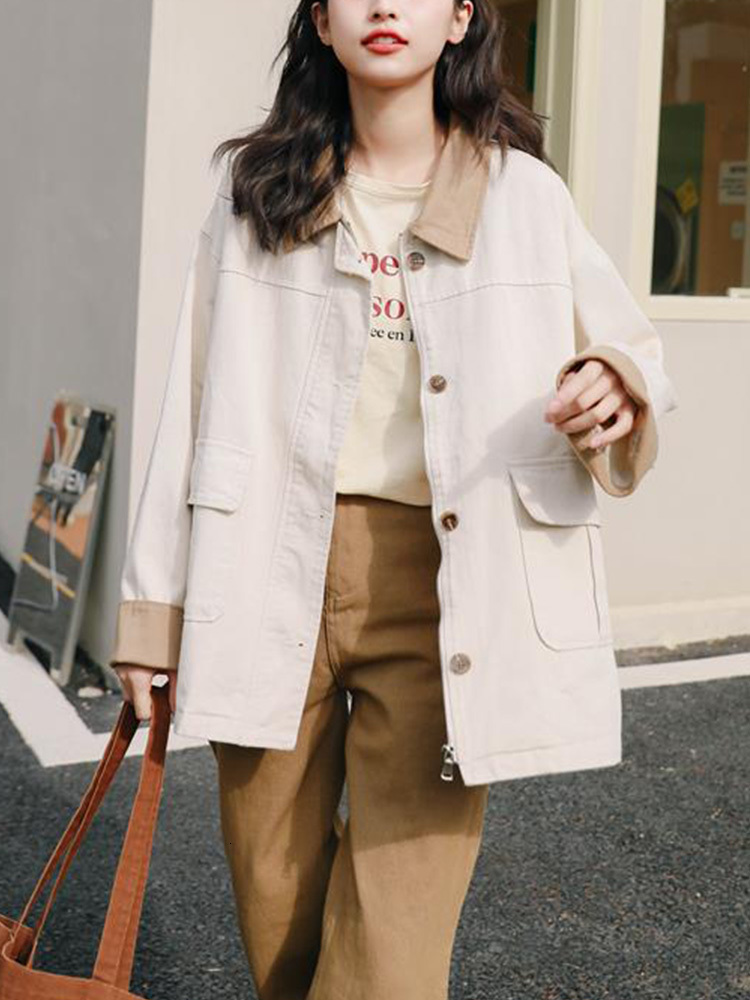 Womens Jackets Spring Autumn Women Vintage Loose Single Breasted Denim Jacket Streetwear Female Retro Lapel Pocket Jeans Coat Outwear 230726