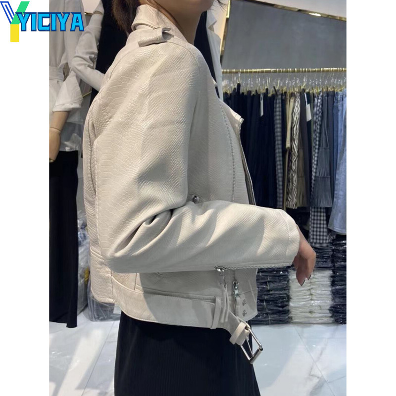 Womens Jackets YICIYA Leather Short Jacket Vintage bomber Women Slim winter Streetwear Female Belt Zipper Moto Biker Coat Outwear jackets 230726
