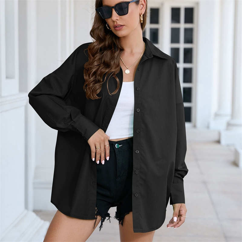 Womens Candy Colors Shirt Women Beautiful Blouses with Collar 2023 Summer Green Button Up Shirts Oversized Long Sleeve Top