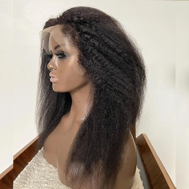 Yaki straight wig 360 peruvian full lace kinky straight lace wig perruque hd transparent 360 lace frontal wig with 4c edge baby hair natural hairline
