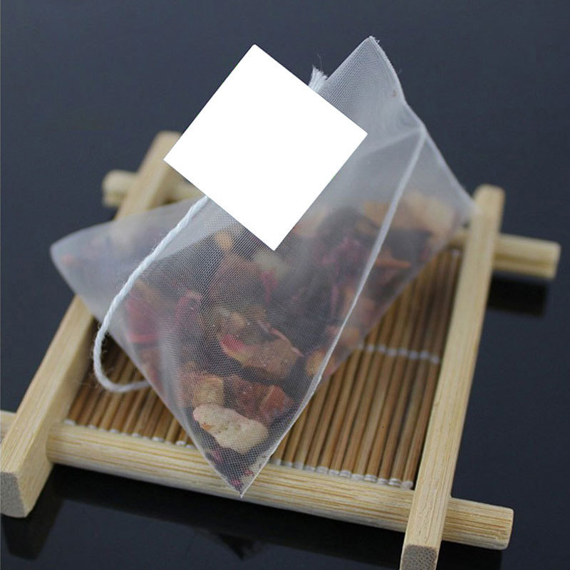 Tea Strainers 100pcslot Corn Fiber Pyramid Bags Sealed Heat Biodegradable Infuser Filter Bag 230726
