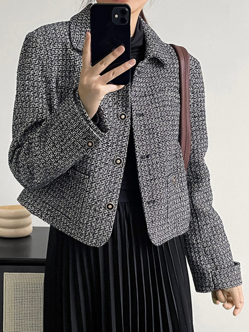 Womens Jackets Komiyama Contrast Plaid Woman Lapel Long Sleeve Jaquetas Single Breasted Chaqueta Mujer Autumn Small Fragrance Coats 230726