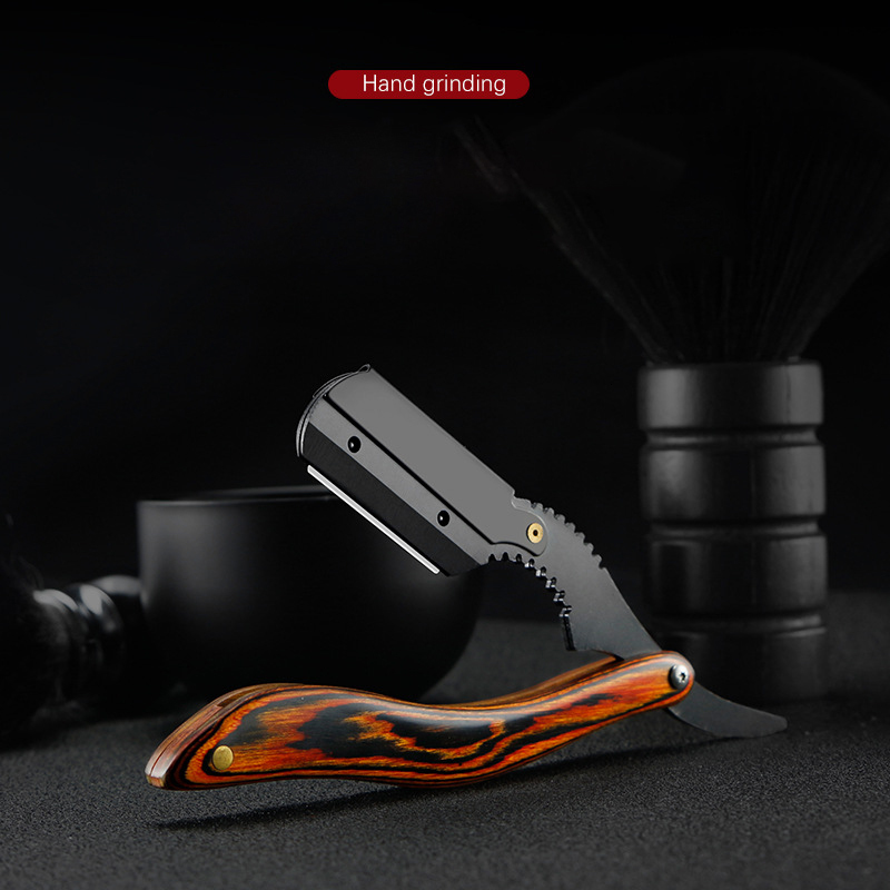 Razors Blades wooden trimmer manual shaver professional straight edge stainless steel sharp barber razor folding shaving knife shave beard cut 230725