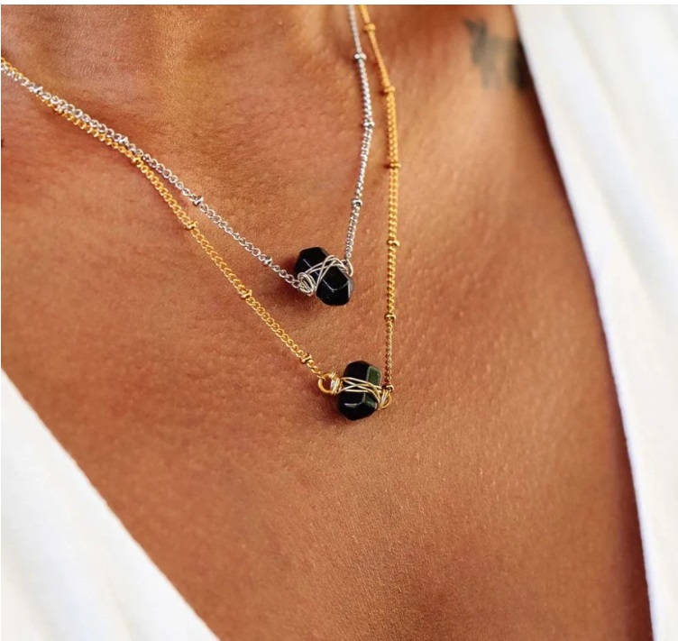 Natural stone black tourmaline necklace crystal Amethyst rose quartz real stone healing jewelry necklace