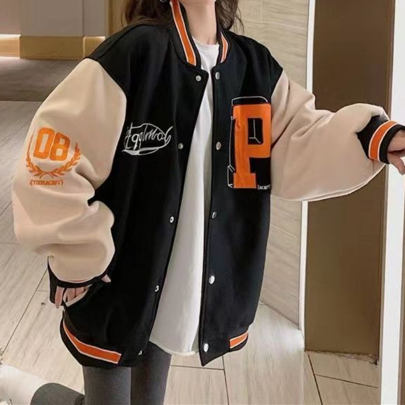 Womens Jackets Deeptown Vintage Baseball Jacket Oversize Korean Fashion Y2k Streetwear Varsity College Bomber Coat Aesthetic 230726