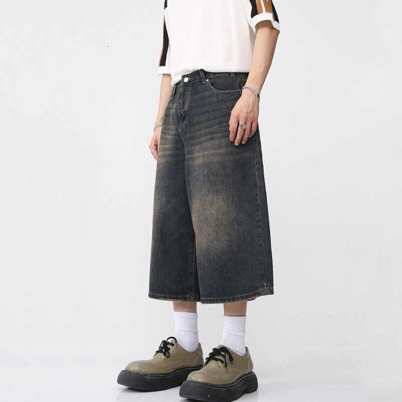Men's Shorts Y2K Mens Vintage Streetwear Breeches Korean Harajuku Denim Wide Leg Trouser Short Pants Grunge Bermudas Jeans Clothes 230725