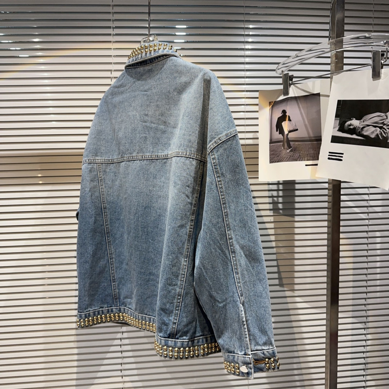 Womens Jackets BORVEMAYS Colours Diamonds Patchwork Denim Jacket Street Temperament Lapel Singlebreasted Long Sleeve Loose Coat Autumn WZ3702 230726