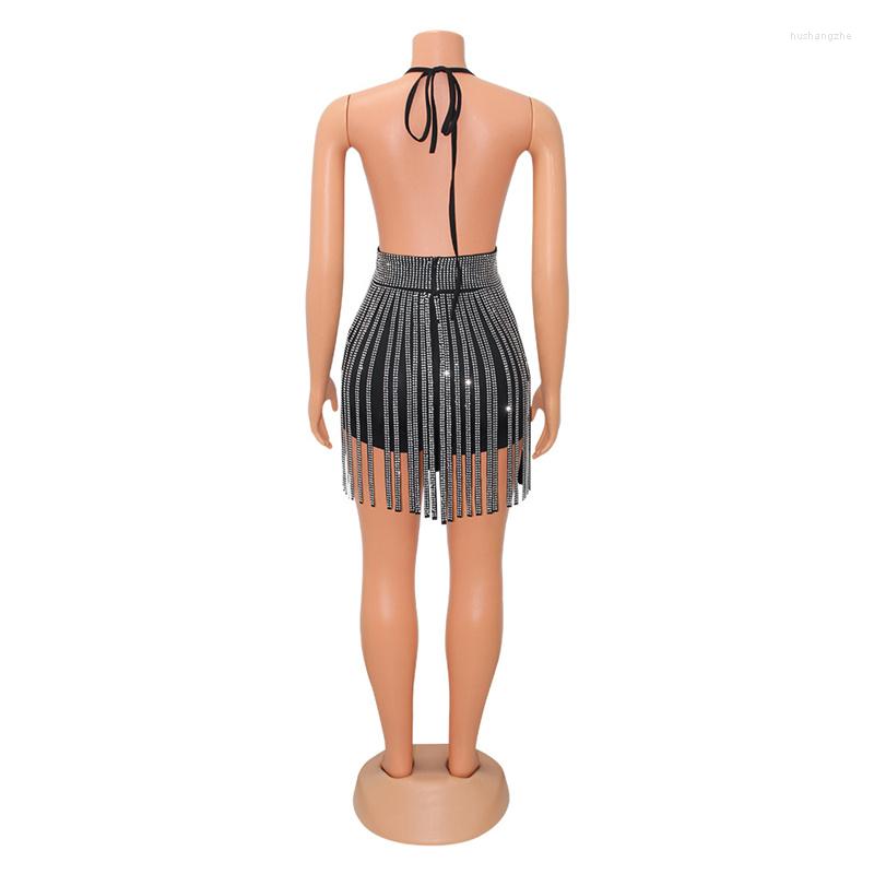 Casual Dresses Women Diamonds Rhinestones Spaghetti Strap V Neck Dress Sexy Party Club Bodycon Mini Tassel Clubwear