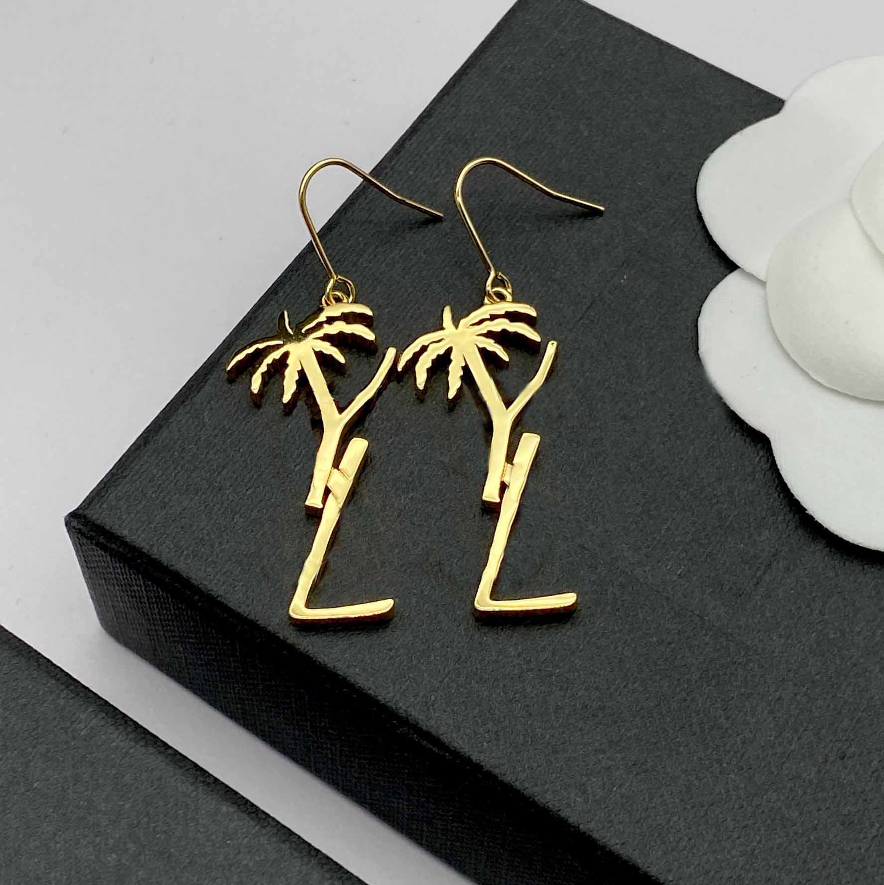 High quality Women Stud Earrings Designer Jewelry Palm Tree Dangle Pendant 925 Silver Earring Y Party Studs Gold Hoops Engagement