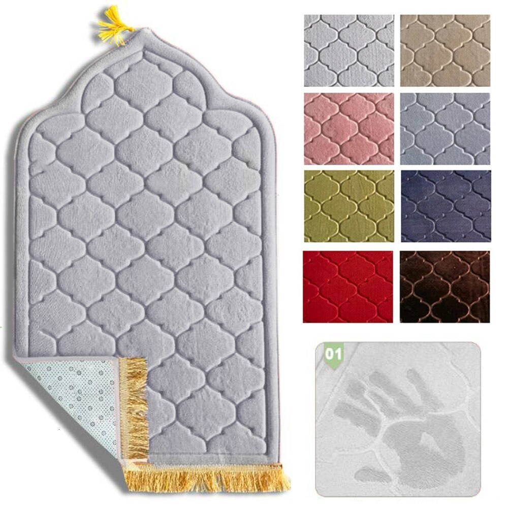 Carpet Flannel Prayer Mat Worship Blanket Kneel Embossing Floor Carpets Non Slip Soft Portable Travel Ramadan Gift 230725