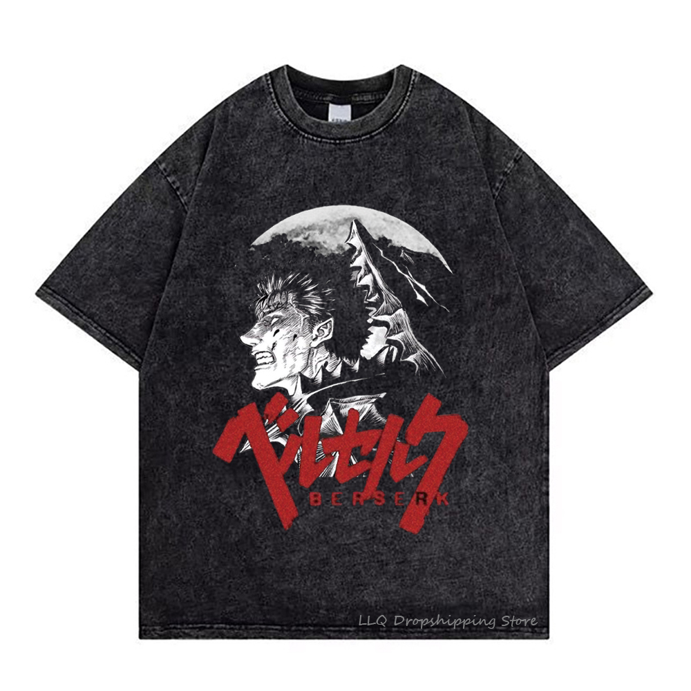 Men's T-Shirts Anime T Shirt Summer Berserk T Shirts Guts Washed Retro Short Sleeve Shirt Griffith Streetwear T-shirts Casca Oversize T-shirt 230