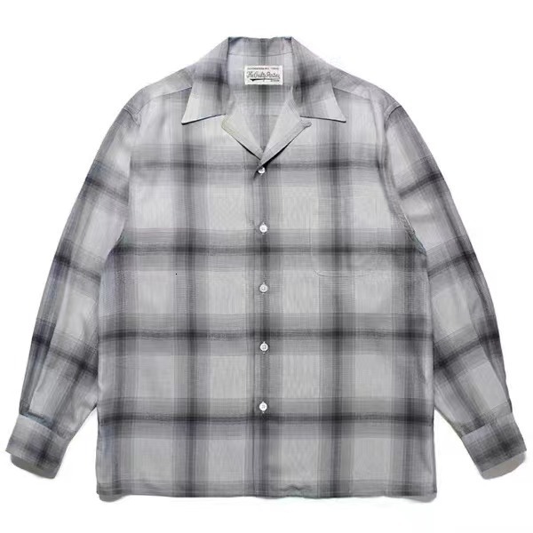 Mens Casual Shirts 1 Quality Top Loose Long Sleeve Tees Men Women Autumn Winter WACKO MARIA Checkered Stripe Lapel Collar Shirt 230726