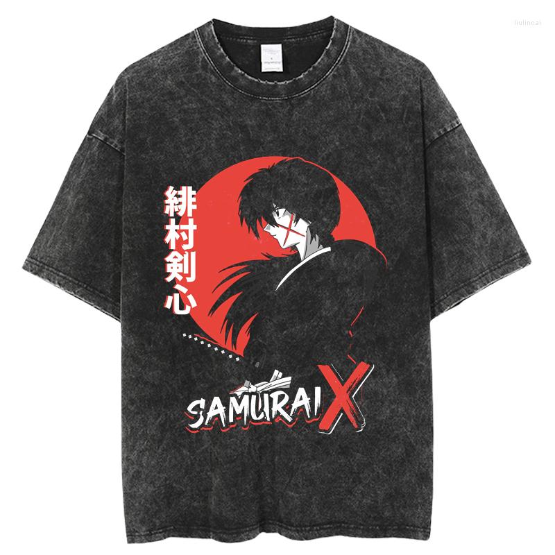 Men's T Shirts 2023 Rurouni Kenshin Hip Hop Streetwear Washed Shirt Harajuku Tshirt Summer Short Sleeve T-Shirt Cotton Casual Tops Tees