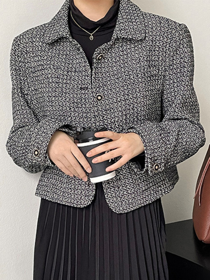 Womens Jackets Komiyama Contrast Plaid Woman Lapel Long Sleeve Jaquetas Single Breasted Chaqueta Mujer Autumn Small Fragrance Coats 230726