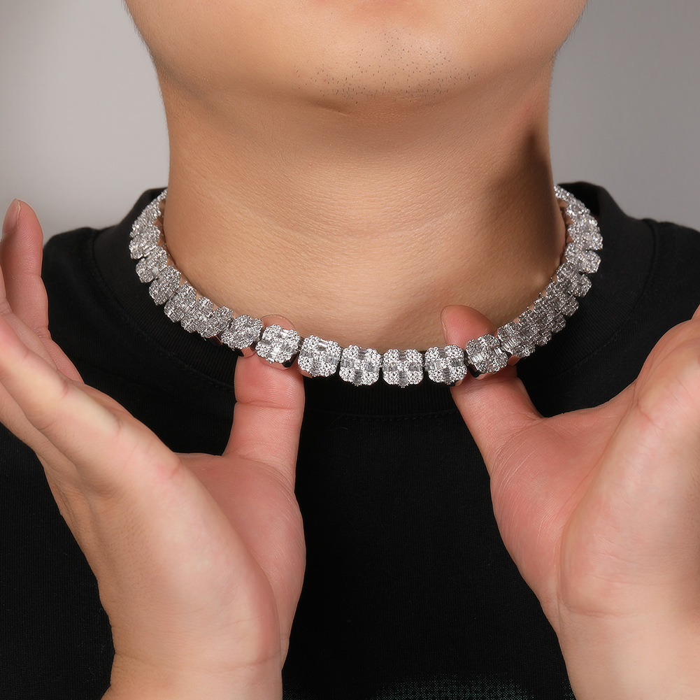 12mm Hip Hop Rock Candy Chain Mens Necklace Bling T Zircon Cross 18k Gold Chain