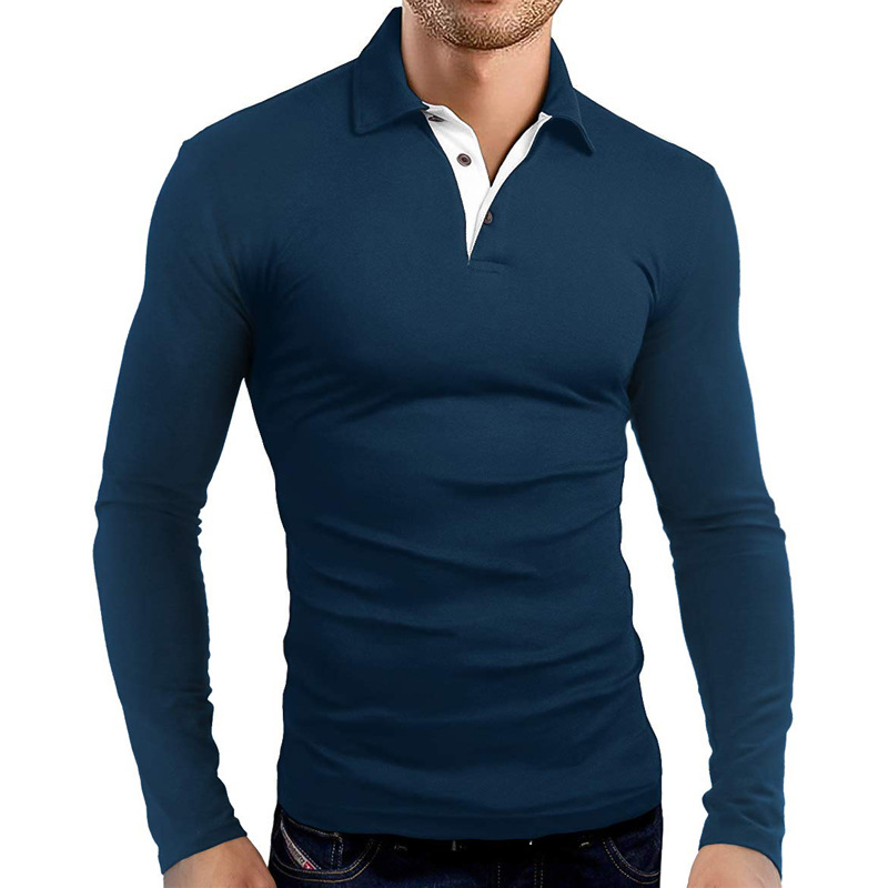 LM Men Polo Shirt Long Sleeve T-shirt Mens Sport Style Collar Button Shirt Training Golf Shirt