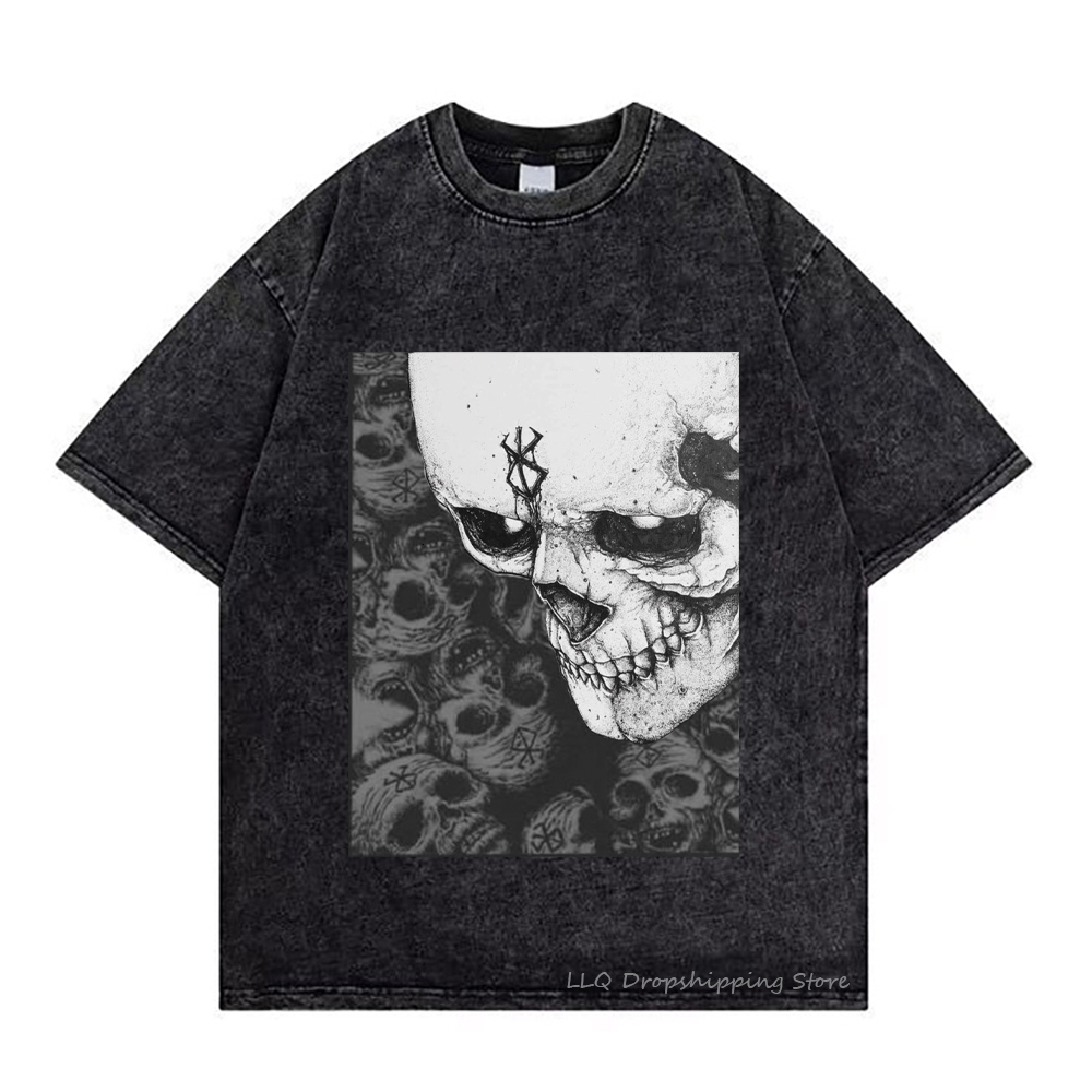 Men's T-Shirts Anime T Shirt Summer Berserk T Shirts Guts Washed Retro Short Sleeve Shirt Griffith Streetwear T-shirts Casca Oversize T-shirt 230
