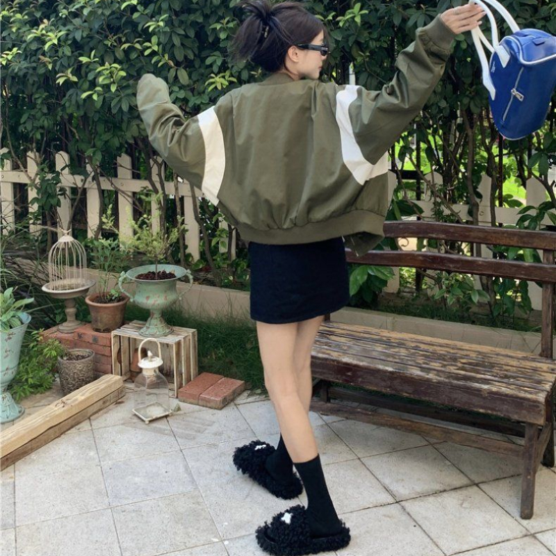 Womens Jackets Deeptown Vintage Harajuku Green Zip Bomber Women Korean Style Streetwear 90s Patchwork Oversize Jacket Hippie Tracksuit 230726