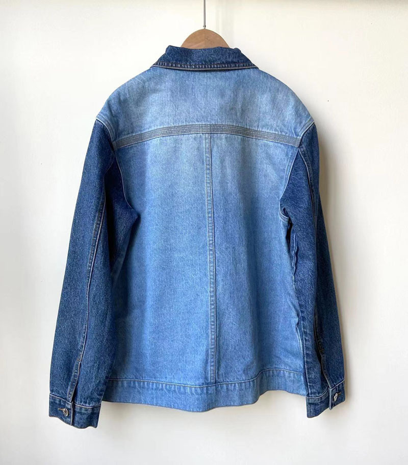 Womens Jackets 128637 128638 128639 Fashion Classic Trendy Women Men Stitching Contrast Denim Jacket Leather Pocket Top L1 230726