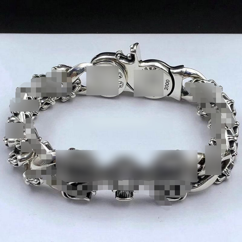 Silver Retro Cross Rattan Flower Round Buckle Bracelet Domineer Fashion Mens Couple Foot Silver Bracelet Thick Chain