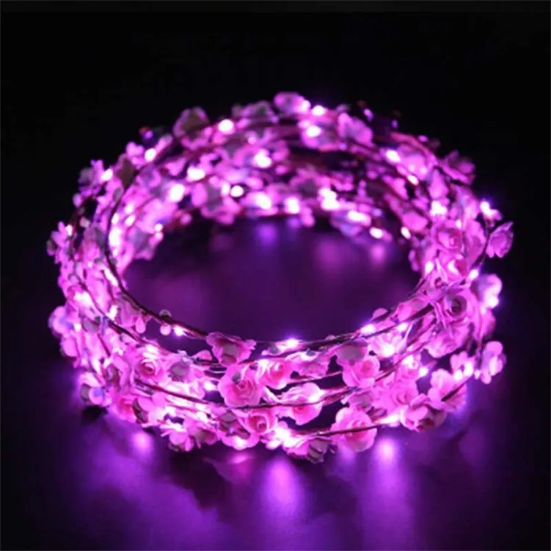 LED Light Up Flower Crown Flashing Garlands Head Band Clasps Floral Head Hoop Fairy Hairband Headwears WeddingZZ