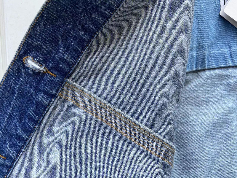 Womens Jackets 128637 128638 128639 Fashion Classic Trendy Women Men Stitching Contrast Denim Jacket Leather Pocket Top L1 230726