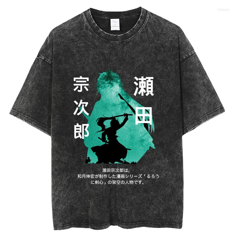 Men's T Shirts 2023 Rurouni Kenshin Hip Hop Streetwear Washed Shirt Harajuku Tshirt Summer Short Sleeve T-Shirt Cotton Casual Tops Tees