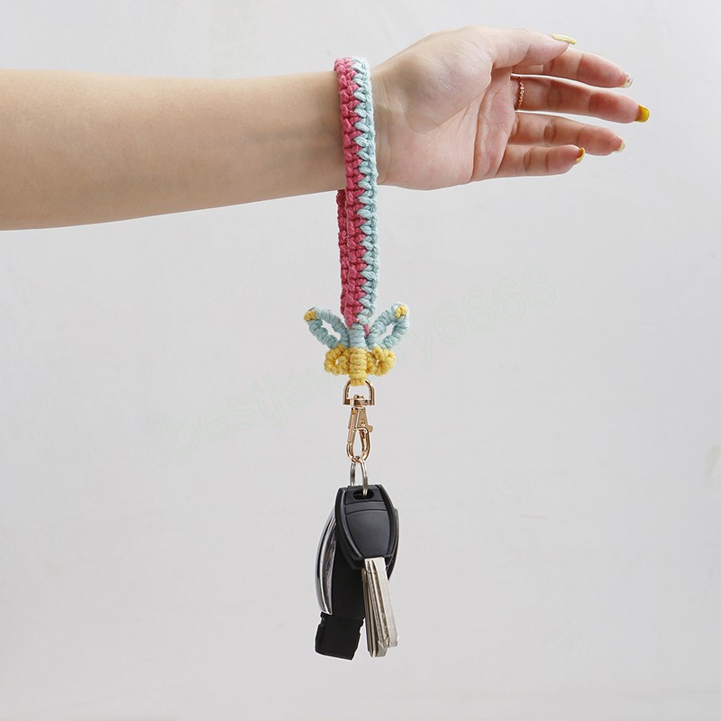 Butterfly Keychain For Women Girls Macrame Handmade Bracelet Tassel Wristlet Strap Keyring Lanyards Boho Hand-woven For Key Car