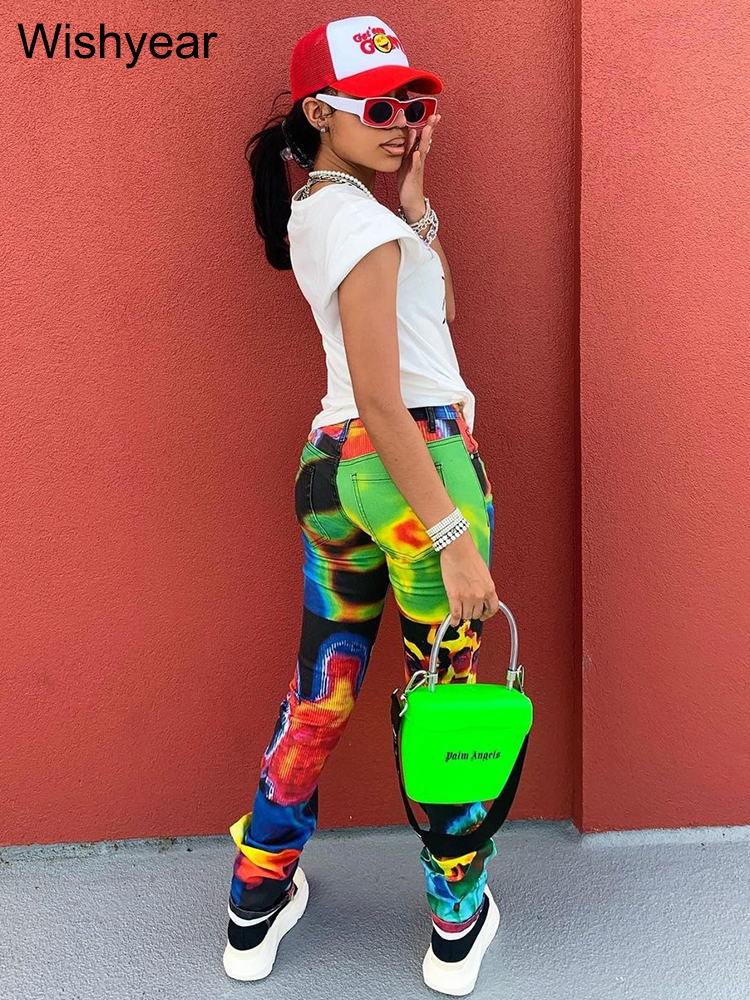 Women's Pants Capris year High Waist Straight Pant Streetwear Colorful Printed Cargo Pants Summer Women Clothing Party Trousers y2k Sweatpants 23