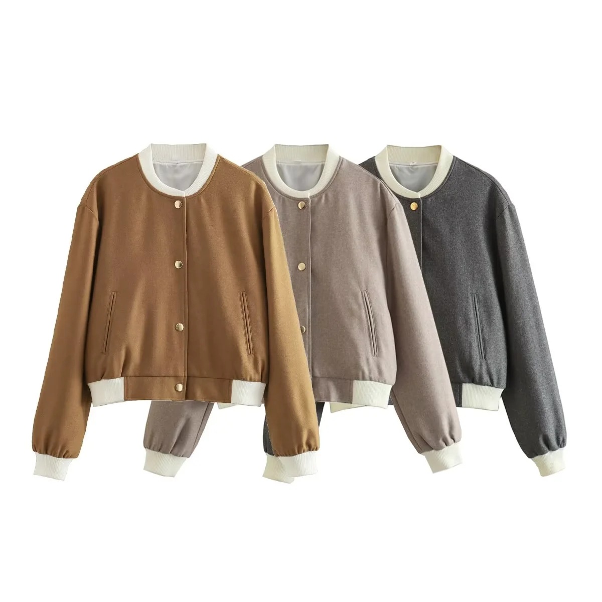 Womens Jacket Short Bomber Women Traf Zaba Long Sleeve Khaki Color Ladies Button Closure Cropped Jacket AAA Discount for in-store purchases