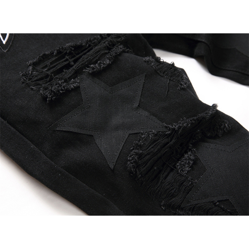 Men's Jeans Punk Style Ripped Hole Men Slim Star Patchwork Denim Pants Streetwear Hip Hop Trousers 230725