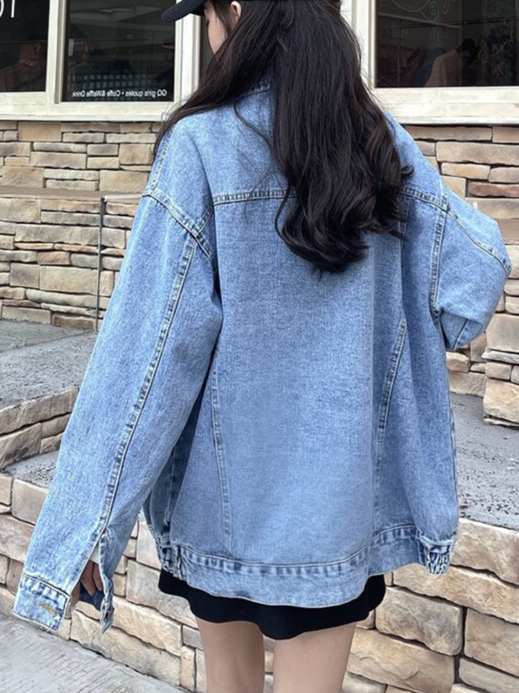 Womens Jackets Streetwear Femlae Vintage Loose Blue Denim Jacket Spring Autumn Women Single Breasted Lapel Retro Jeans Coat Outwear 230726