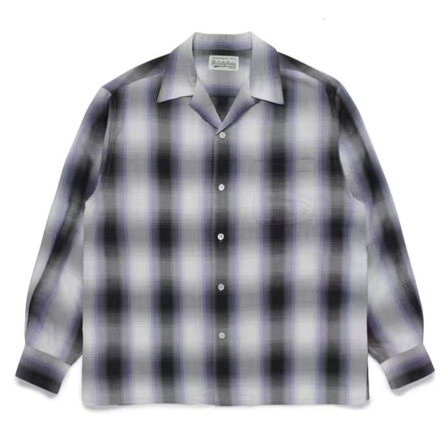 Mens Casual Shirts 1 Quality Top Loose Long Sleeve Tees Men Women Autumn Winter WACKO MARIA Checkered Stripe Lapel Collar Shirt 230726