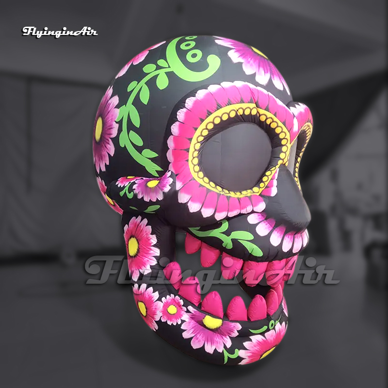 Amazing Large Purple Inflatable La Catrina Skull Model Hanging Deceased Head Bone Balloon For Halloween Decoration