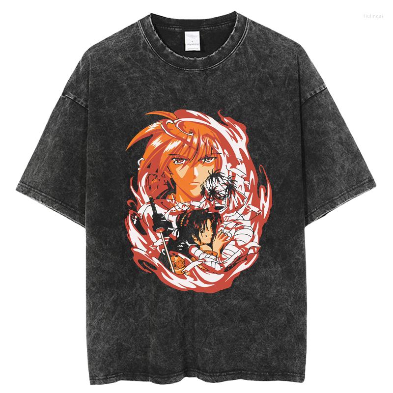 Men's T Shirts 2023 Rurouni Kenshin Hip Hop Streetwear Washed Shirt Harajuku Tshirt Summer Short Sleeve T-Shirt Cotton Casual Tops Tees