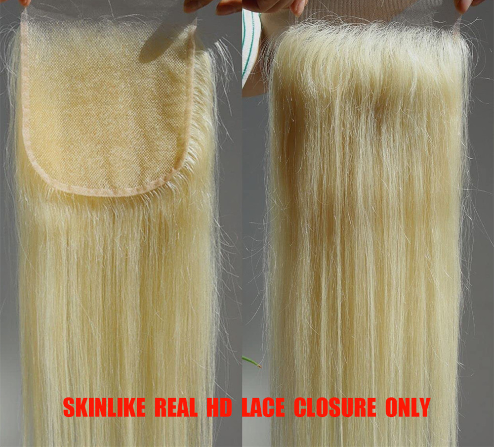613 Blonde 5x5 4x4 6X6 13X4 13X6HD Lace Closure Body Wave Straight Human Hair Invisible Lace Melt Skins