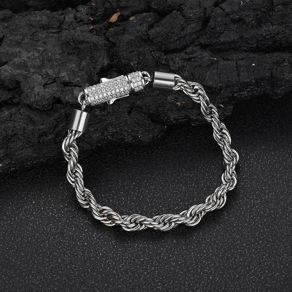 Stainless Steel Silver Twist Rope Chain Necklace Bracelet Jewelry with Zircon Clasp