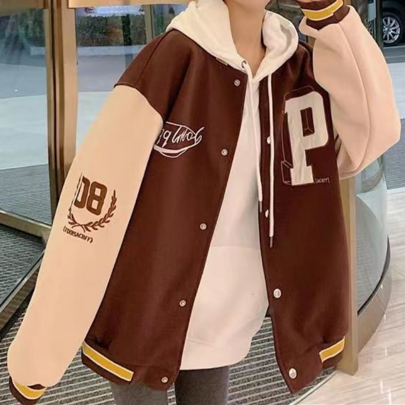 Womens Jackets Deeptown Vintage Baseball Jacket Oversize Korean Fashion Y2k Streetwear Varsity College Bomber Coat Aesthetic 230726