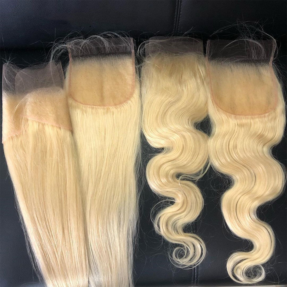 613 Blonde 5x5 4x4 6X6 13X4 13X6HD Lace Closure Body Wave Straight Human Hair Invisible Lace Melt Skins