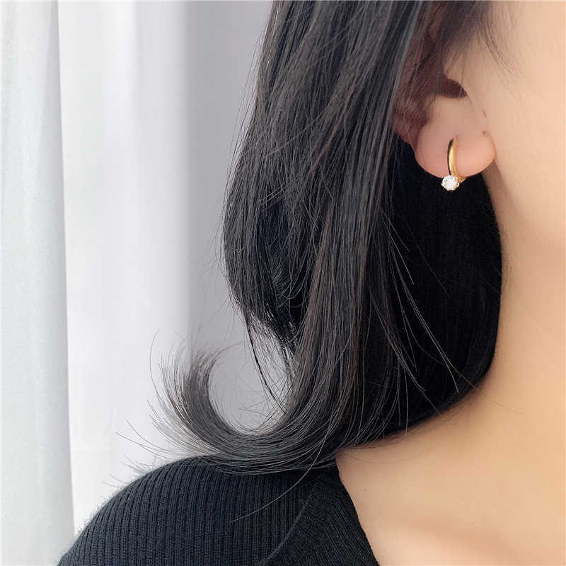 Stainless Steel Minimalist Hoop Earrings Stylish Shiny Cubic Zirconia Earrings Engagement Gift L230620