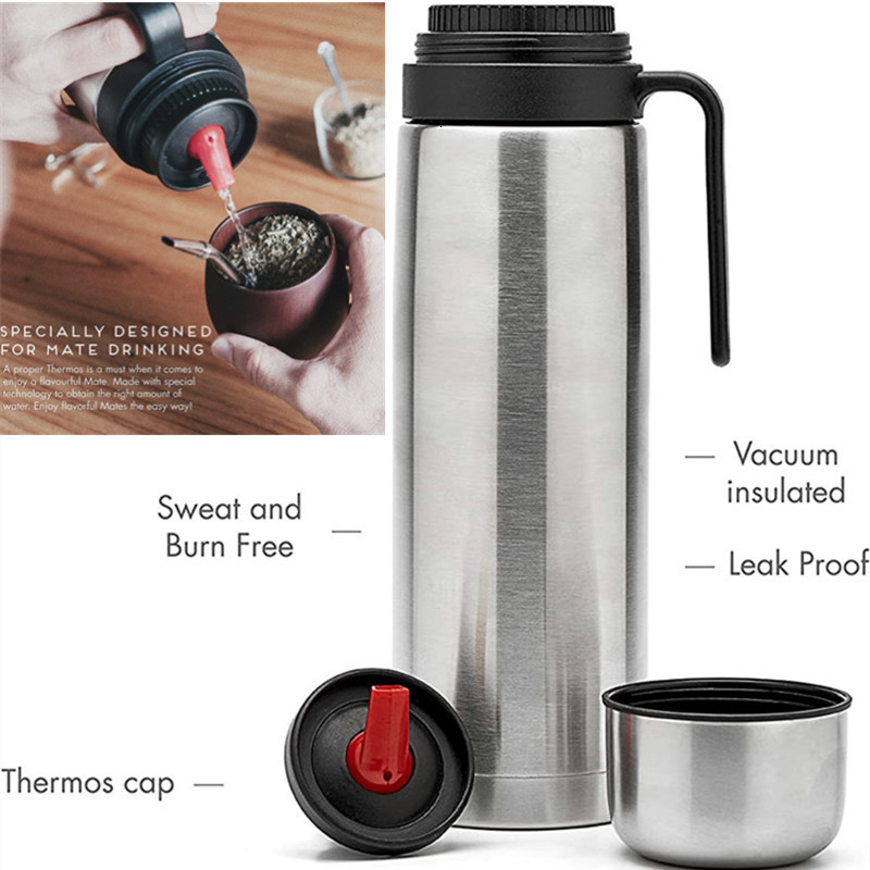 Tea Cups 1000ml Double Wall Stainless Steel Vacuum Insulated termos Lid Mug with Handle Yerba thermos mate bottle for cup 230726