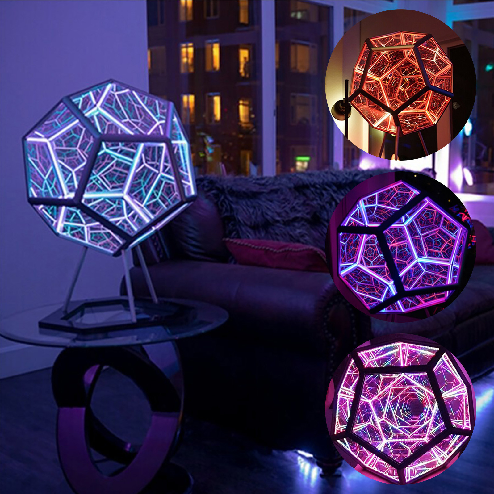 Decorative Objects Figurines Christmas Infinite Dodecahedron Color Art Light Usb Charging Lamp Home Desktop Decoration Aesthetic Room Decor 230725