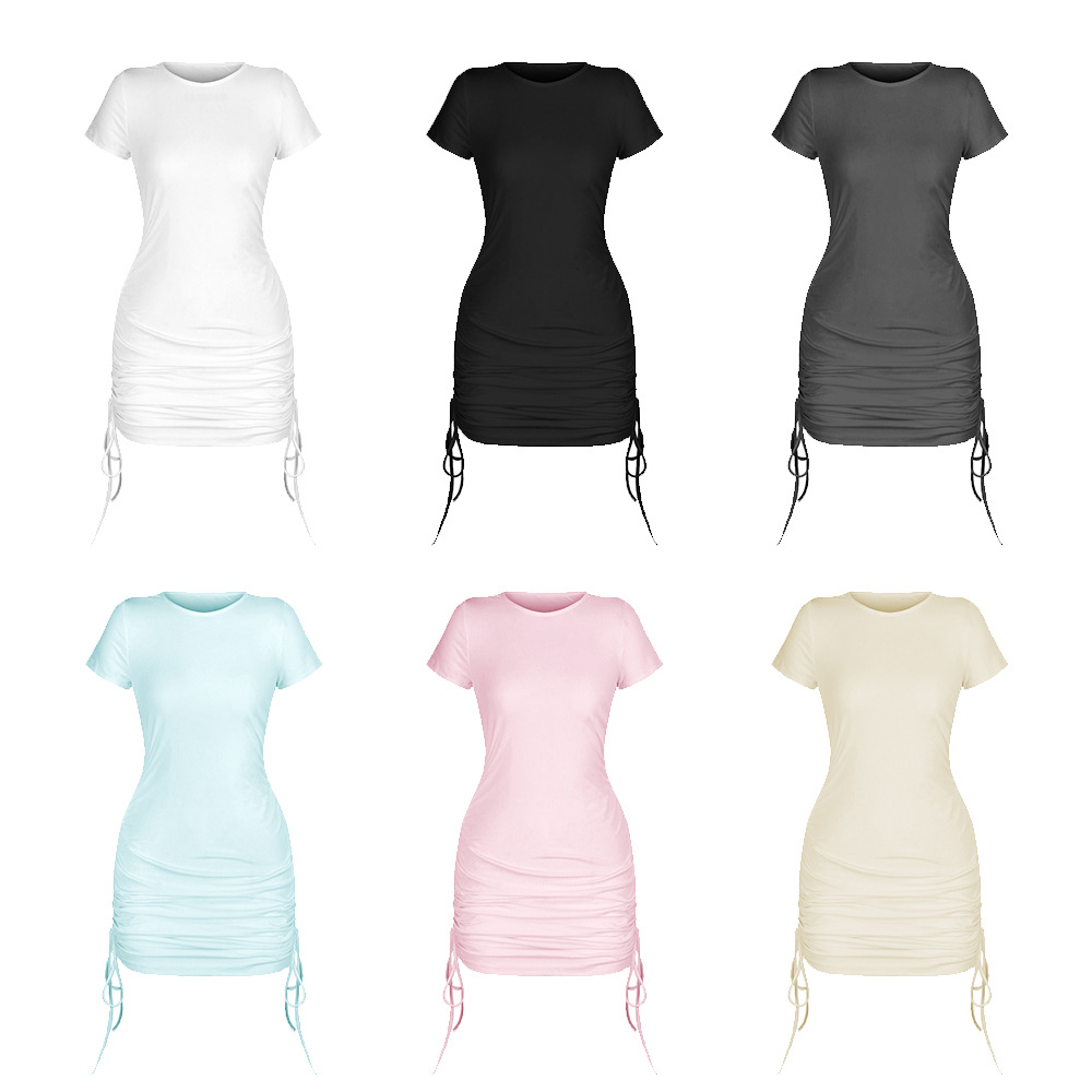 Dress for women designer womens short sleeve dresses women's sexy over the knee boots package hip skirt Summer solid color fashion tight drawstri