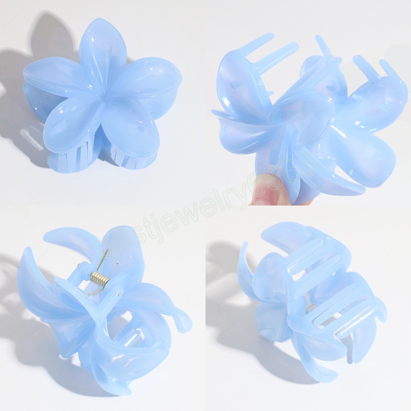 Korean Style Flower Hair Claws Sweet Jelly Color Plastic Ponytail Holder Hair Clips For Women Girls Makeup Bath Hair Accessories