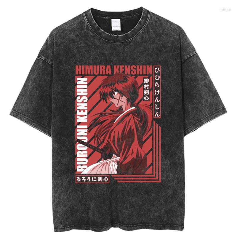 Men's T Shirts 2023 Rurouni Kenshin Hip Hop Streetwear Washed Shirt Harajuku Tshirt Summer Short Sleeve T-Shirt Cotton Casual Tops Tees