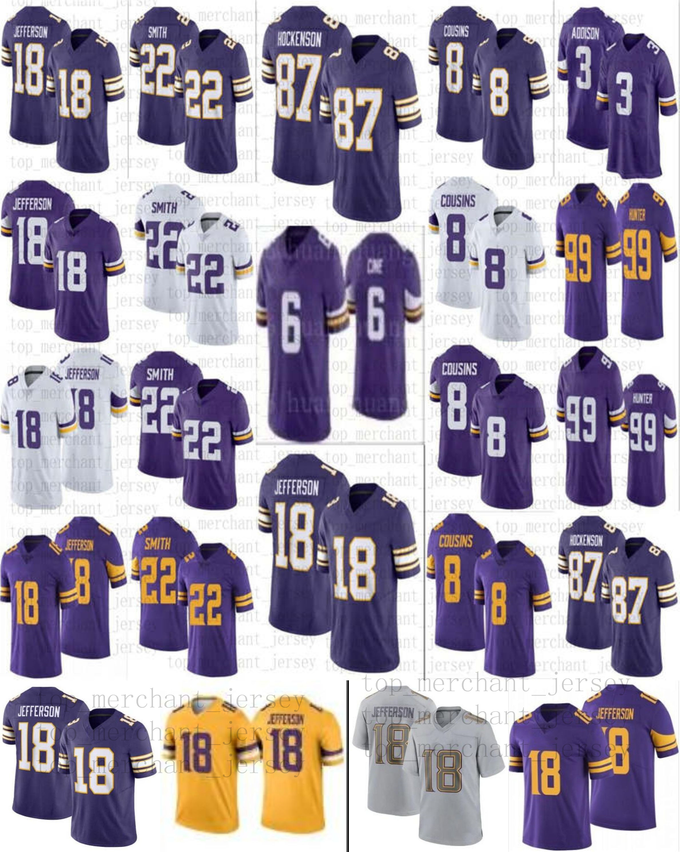 18 Justin Jefferson Football Jersey Dalvin Cook Adam Thielen Lewis Cine Kirk Cousins Danielle Hunter Kellen Harrison Smith T.J. Hockenson 3 Addison Randy Moss