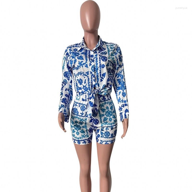 Womens Tracksuits Two Piece Set Fashion Long Sleeve Shirt Top Button Cardigan Elastic Waist Shorts Matching Tracksuit